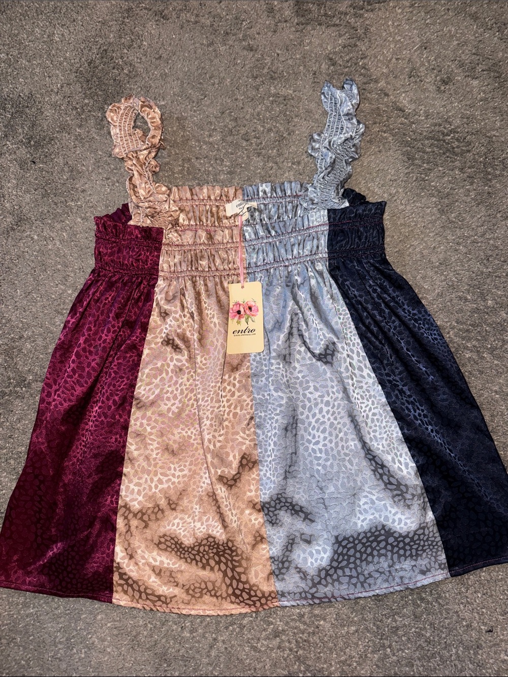 anthropology Colorblock Satin Leopard Print Smocked Cami Top